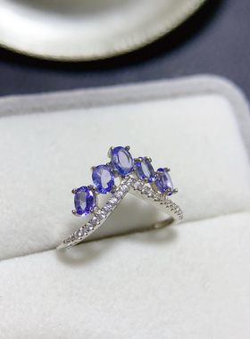 天然坦桑石戒指！妖艳紫 全净体 主石3*4mm天然坦桑石支持检测！