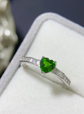 天然铬透辉石绿色宝石戒指925纯银镀18K铂金简约通勤款女礼物