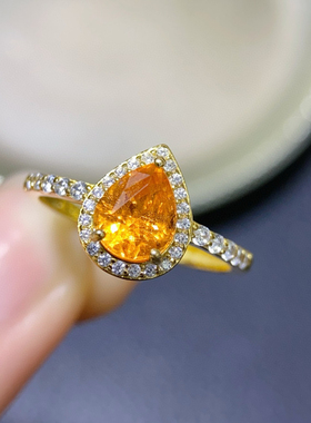 天然刻面芬达戒指高净度火彩爆闪颜色浓6*8mms925纯银精工镶嵌