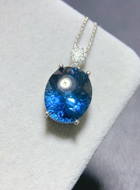 纯天然伦敦蓝蓝托帕石吊坠颜色超深的伦敦蓝主石11*14mm925银镶嵌