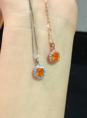 招财黄色天然芬达吊坠1克拉银镶宝石项链镀18K白金聚财吊坠