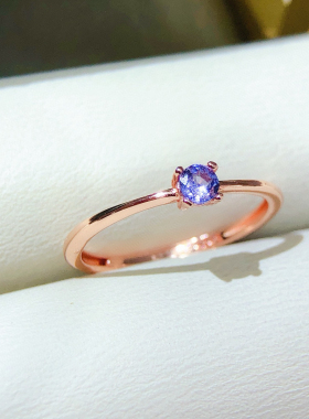 天然坦桑石戒指S925银饰品精致主石3mm轻奢气质ins韩款首饰