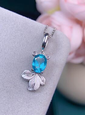 泰国宝石天然帕拉伊巴色托帕石吊坠颜色好主石尺寸6x8mm精致百搭