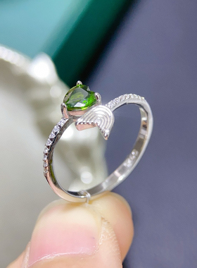 银饰戒指天然透辉石心形5*5mm简约温柔时尚百搭精致瑞丽设计感强