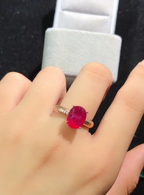 大颗粒新烧红宝石戒指女戒轻奢时尚开口可调节银托不掉色上手漂亮