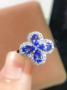 纯天然坦桑石戒指坦桑尼亚5A级宝石4*6。 925银精工镶嵌厚重用银