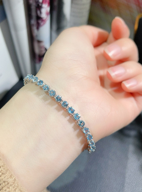 天然磷灰石手链天然宝石手镯925银镀白金手链流行饰品