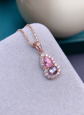 天然尖晶石吊坠18k金葫芦轻奢钻石镶嵌女s925纯银镶嵌天然宝石