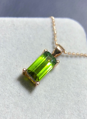 银镀18k金镶嵌天然碧玺吊坠女款时尚百搭绿色宝石项链彩宝锁骨链