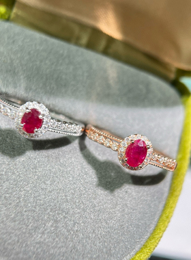 s925银镶嵌天然鸽血红宝石钻石戒指女时尚日常通勤主石4*5mm