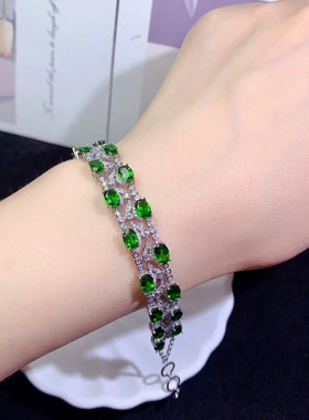 复古彩宝手链天然透辉石s925纯银镶嵌简约时尚百搭手饰礼物送女友