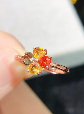 纯天然爱心彩蓝宝戒指粉嫩通透5A宝石925银精工镶嵌厚重用银