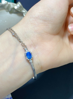 炫彩蓝欧泊手链绝美显白的火彩主石4*6mmS925银精工镶嵌