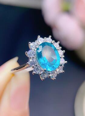 天然帕拉伊巴色托帕石戒指女款时尚个性小众设计感指环活口可调节