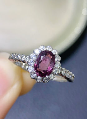 天然碧玺戒指樱花粉碧玺薄荷绿碧玺925银镶嵌戒指镶金级净体火彩