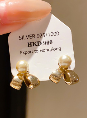 锆石珍珠蝴蝶结耳钉轻奢优雅小众耳环简约百搭耳饰品