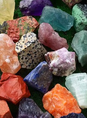 天然粉紫绿水晶原石摆件鱼缸配饰