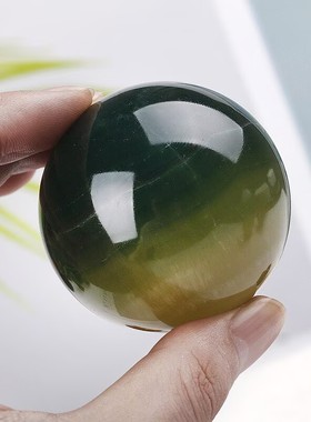 天然水晶黄绿萤石球摆件原石打磨
