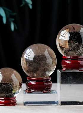 天然茶色水晶球摆件客厅装饰品