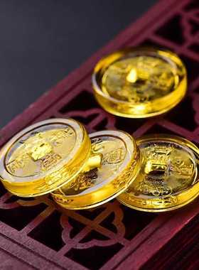 黄水晶铜钱乾隆通宝钱币摆件装饰
