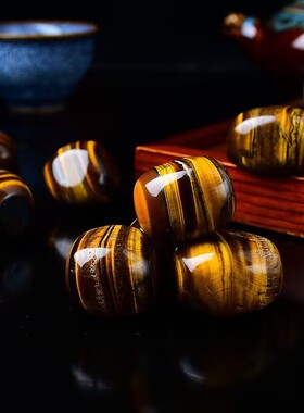 天然虎眼石滚石摆件原石花盆配件