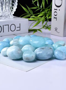 天然海蓝宝滚石摆件原石鱼缸配件