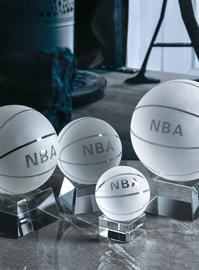 nba白水晶篮球男朋友孩子摆件