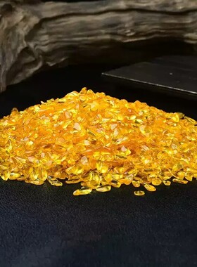 黄水晶碎石消磁石聚宝盆铜缸配件