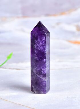 天然水晶紫水晶柱摆件原石打磨