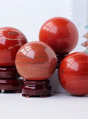 天然红碧玉水晶球摆件客厅装饰品