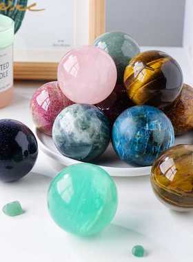 高品质天然粉水晶球黑曜石球摆件
