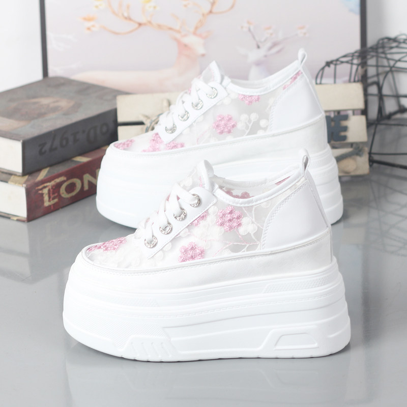 超高跟12cm小白鞋女小个子厚底内增高10-12cm松糕鞋百搭休闲网鞋,淘宝优惠券,粉丝福利购,淘宝优惠卷