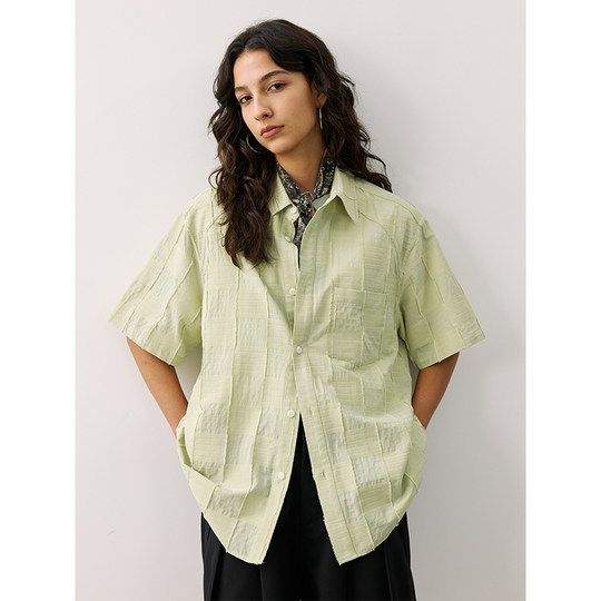 LR MADE 25SS 流苏暗方格 立体绣线 轻薄棉感 休闲方领短袖衬衫