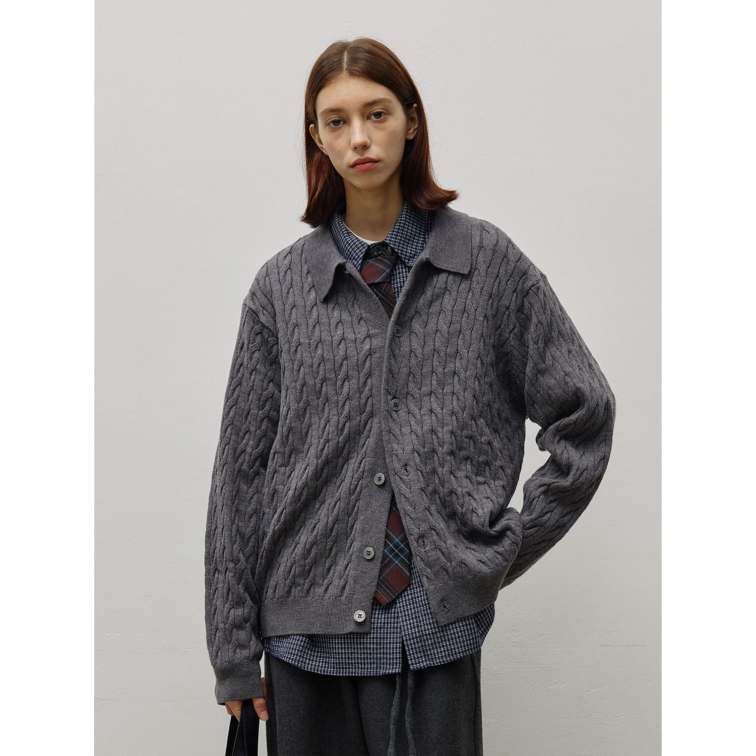 LR MADE 25AW 绞花肌理 保暖轻盈绵羊毛 针织开衫毛衣衬衫外套 - 图0