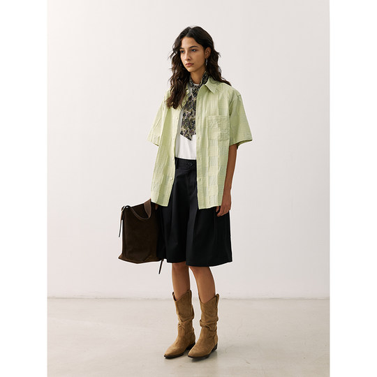 LR MADE 25SS 流苏暗方格 立体绣线 轻薄棉感 休闲方领短袖衬衫