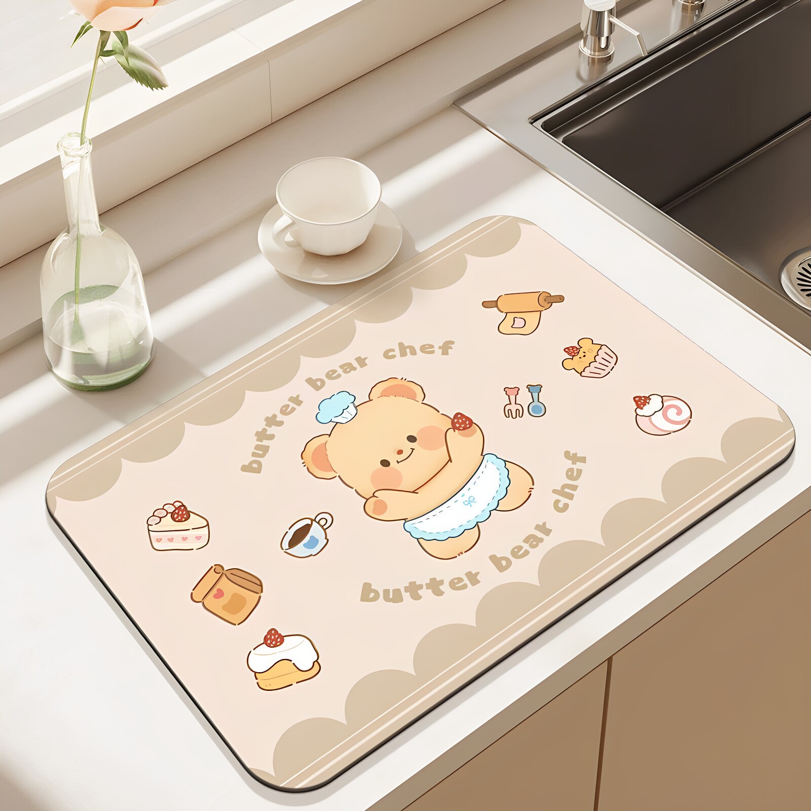 Kitchen countertop diatom mud absorbent drain mat anti-slip