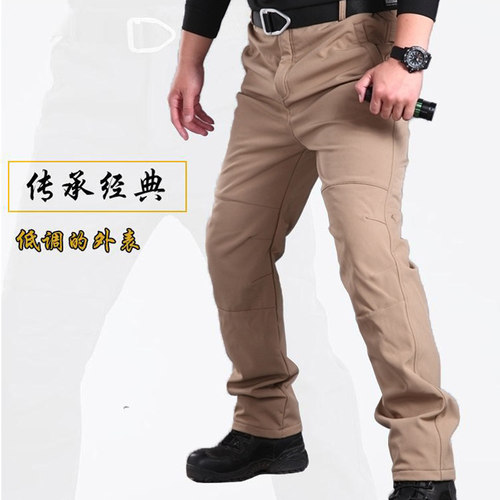 秋冬户外工装裤男软壳冲锋裤加绒防水ix7战术裤特种兵宽松迷彩裤 - 图0
