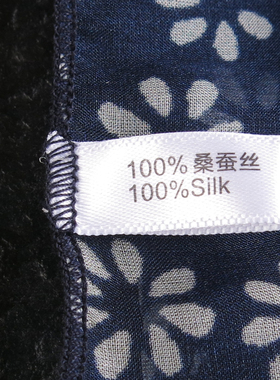 深蓝色小方巾丝巾女高档纱巾碎花中国风百搭100%桑蚕丝真丝围巾