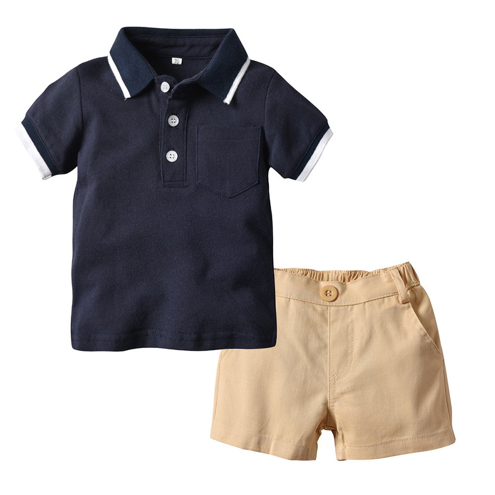 欧美夏季新款童装男童纯色翻领儿童上衣潮短袖韩版polo baby suit