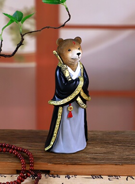 外五行招财熊武士树脂摆件可藏