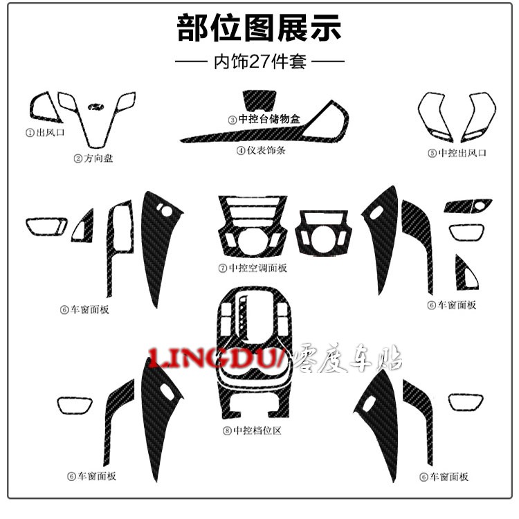 现代新胜达内饰改装贴现代格锐中控档位车门碳纤维贴纸成品车贴