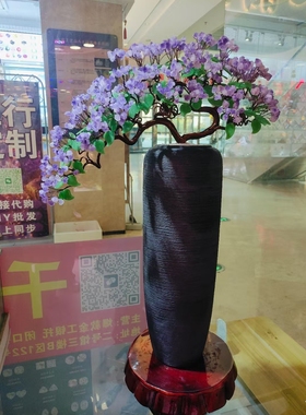 新做一批天然原矿大颗粒紫晶迎客松招财摆件！紫气东来！