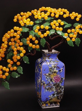 天然黄玉果迎客松招财树！中式复古！黄果寓意财运丰收财源滚滚