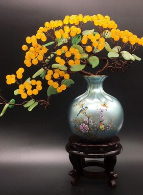 鸟语花香天然红玉髓迎客松招财树 喜鹊报喜！花开富贵！鸿运迎财