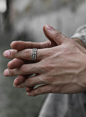 神兽招财饕餮开口戒指潮男单身