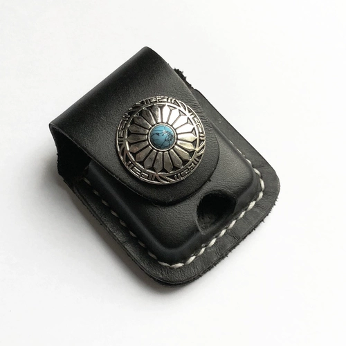 Кожаная зажигалка, бирюзовый чехол ручной работы, воловья кожа, из натуральной кожи