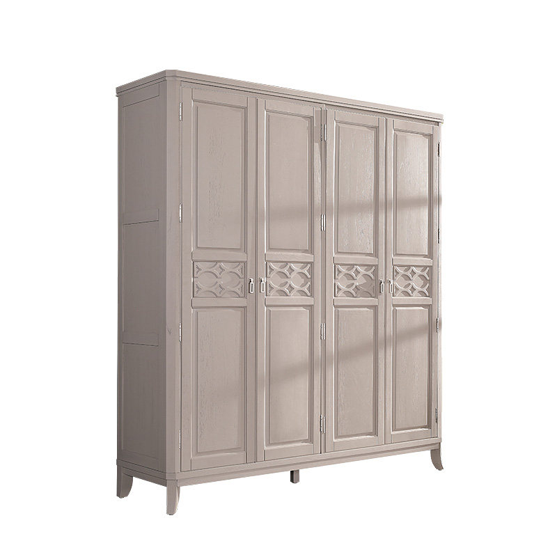 美式轻奢浅灰色红橡木实木三门四门衣柜卧室开门大衣橱1.5米1.9米 - 图3