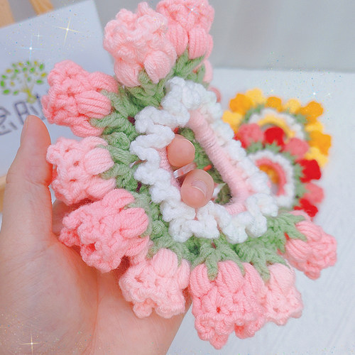 DIY手工编织铃兰花发圈头绳毛线材料包钩针自制头发饰送闺蜜礼物 - 图2