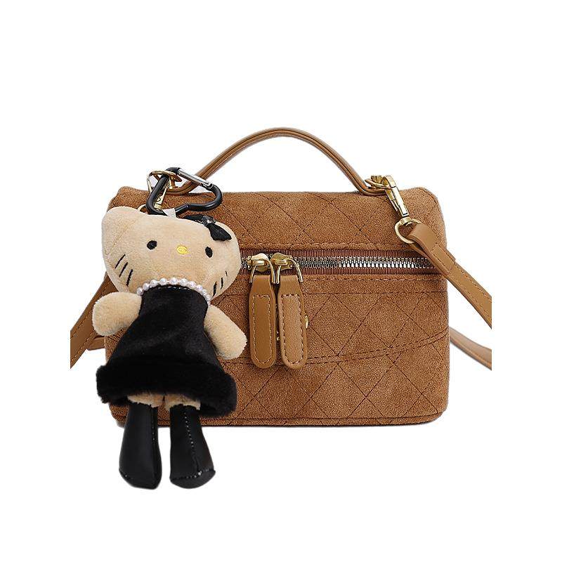 高级感复古磨砂小香风手提饭盒包包女2025新款菱格链条单肩斜挎包,淘宝优惠券,粉丝福利购,淘宝优惠卷