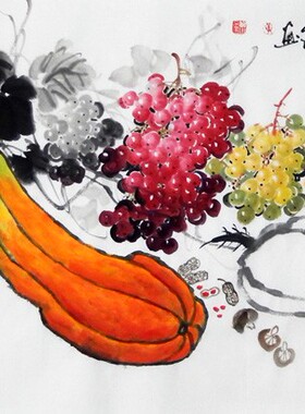 名家手绘真迹书画作品花鸟水墨画四尺客厅餐厅装饰国画果蔬秋实图